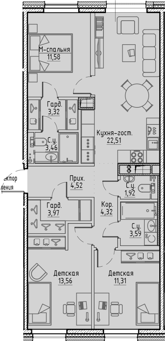 3-комнатная квартира 84.06 м², 4/7 эт., ЖК «LEGENDA Сампсониевский 32»